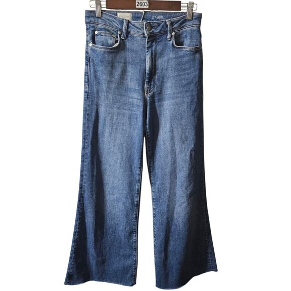 Pilcro Designed By Phila Womens 27' Blue Denim Wide-Leg High Rise Raw Hem Jeans - Picture 4 of 11